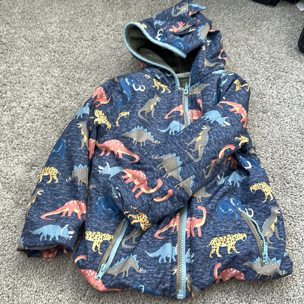 Thick water proof jacket with dinosaurs
